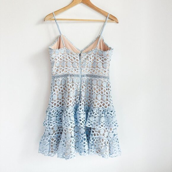 Lulu's Beauty and Lace  Light Blue Crochet Lace Mini Dress L - Picture 7 of 10